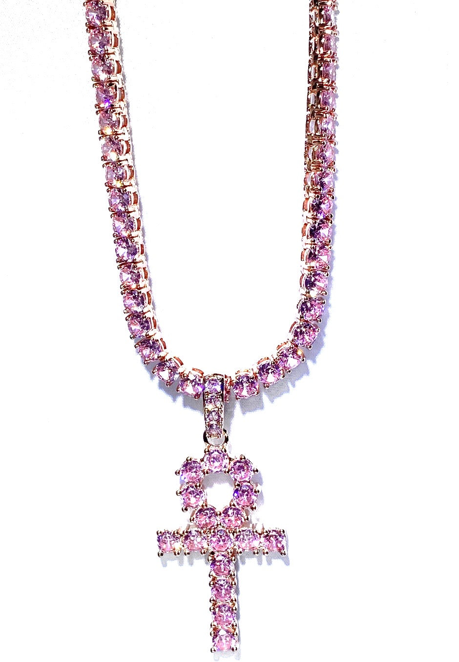 Pink Ankh Tennis Necklace